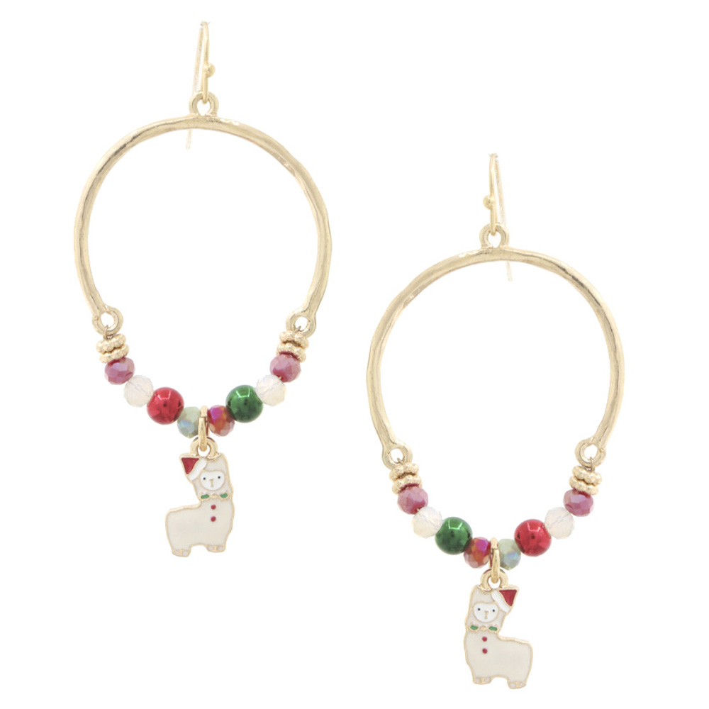 CHRISTMAS LLAMA BEADED DANGLE EARRING