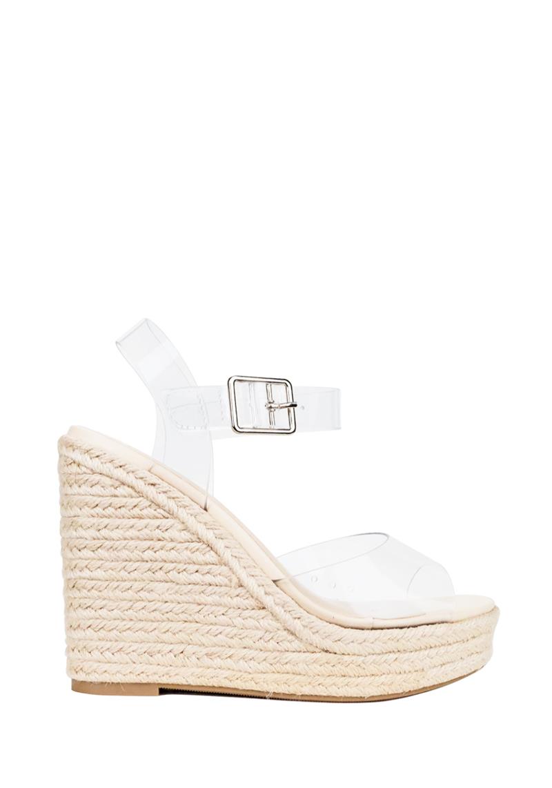FASHION WOVEN CLEAR BUCKLE STRAP HIGH WEDGE SHOES