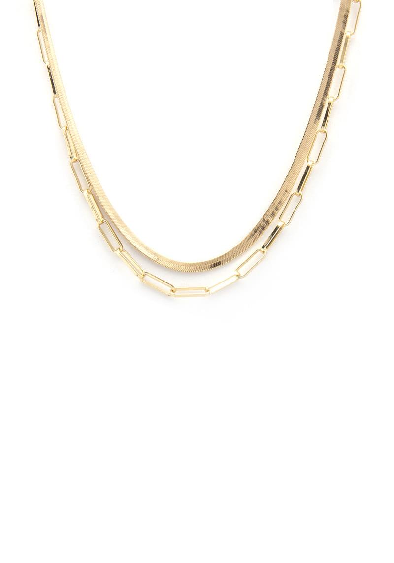 LAYERED HERRINGBONE OVAL LINK NECKLACE
