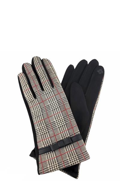 HOUNDSTOOTH PLAID W/ RIBBON DECO GLOVES (SMART TOUCH)