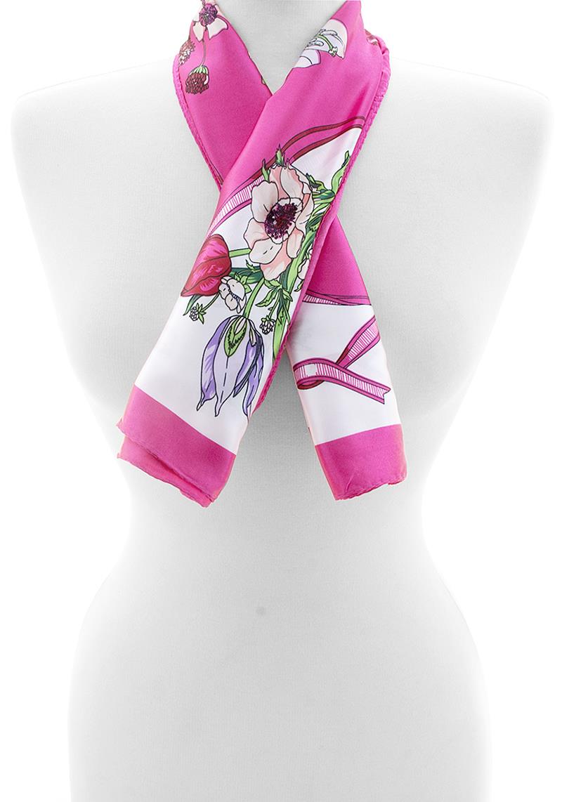 CHIC FLORAL PRINT COLOR SILKY SCARF