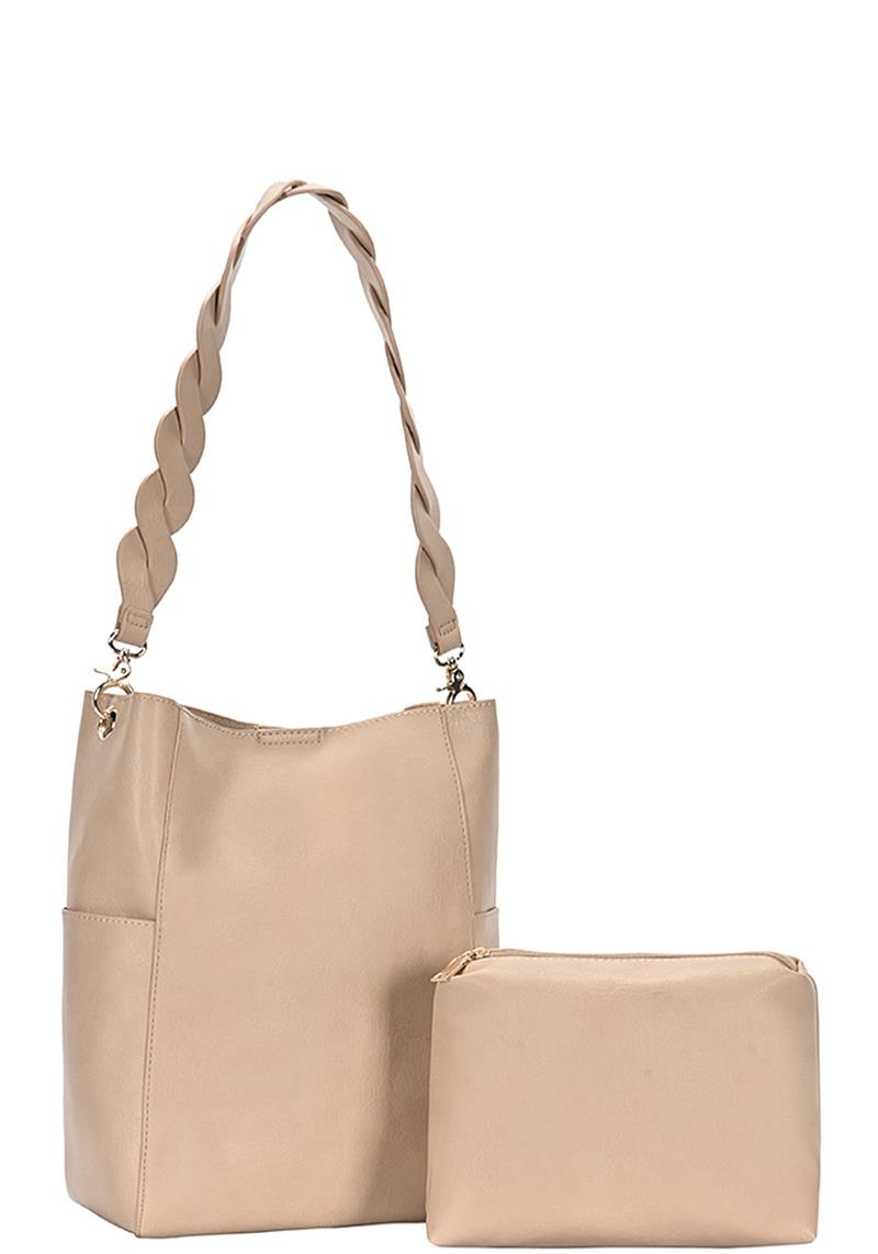 2IN1 SMOOTH PLAIN HOBO BAG WITH MATCHING BAG SET