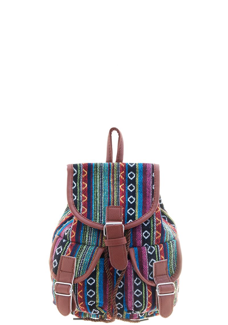STYLISH EMBROIDERED DESIGN BUCKLE DRAWSTRING BACKPACK