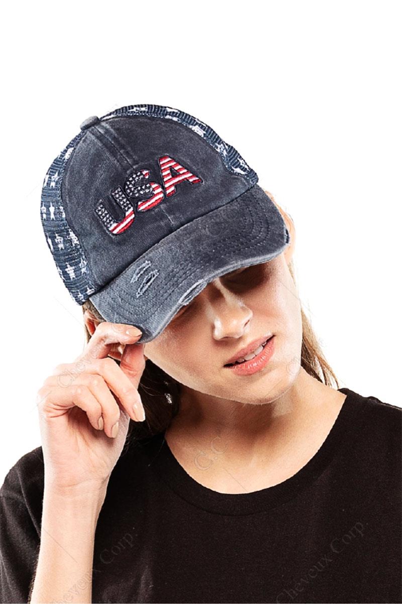 CC USA STARS AND STRIPES WASHED COTTON BASEBALL CAP WITH MESH