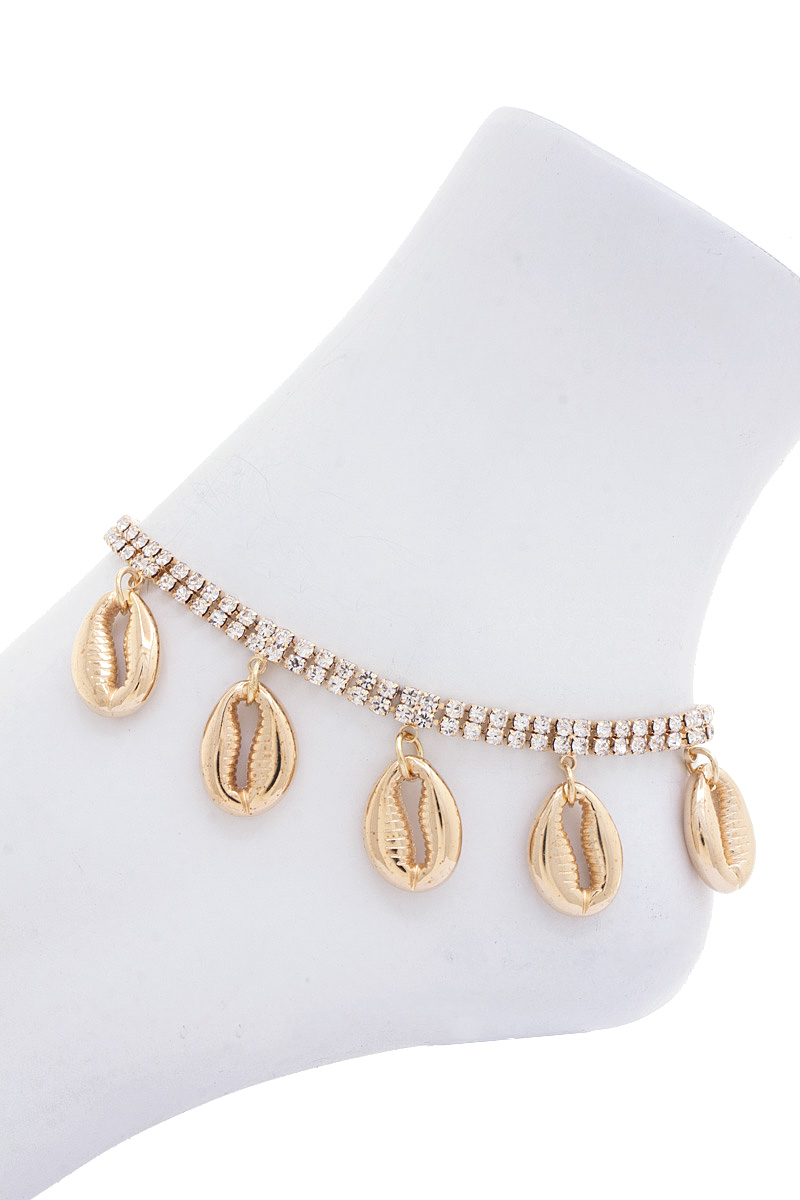 COWRIE SEASHELL CHARM RHINESTONE ANKLET