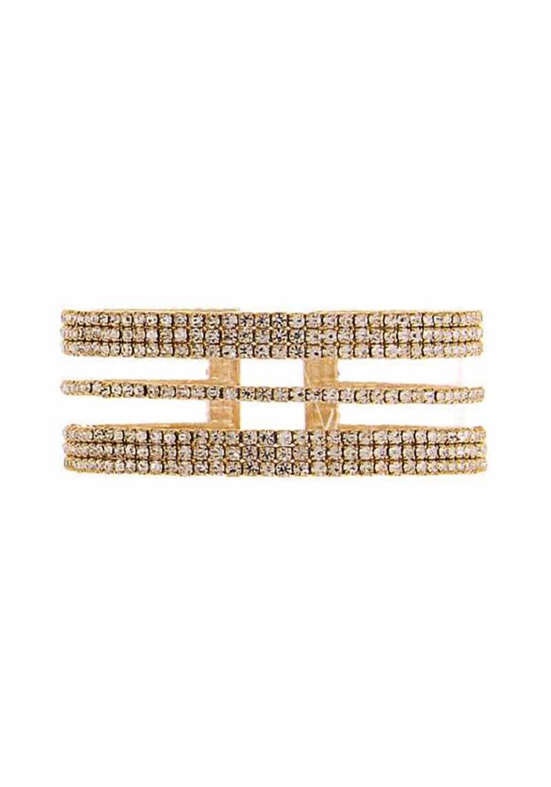 MULTI COLOR RHINESTONE OPEN CUFF BRACELET