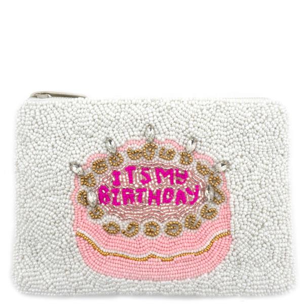 IT`S MY BIRTHDAY SEED BEADED  COIN BAG