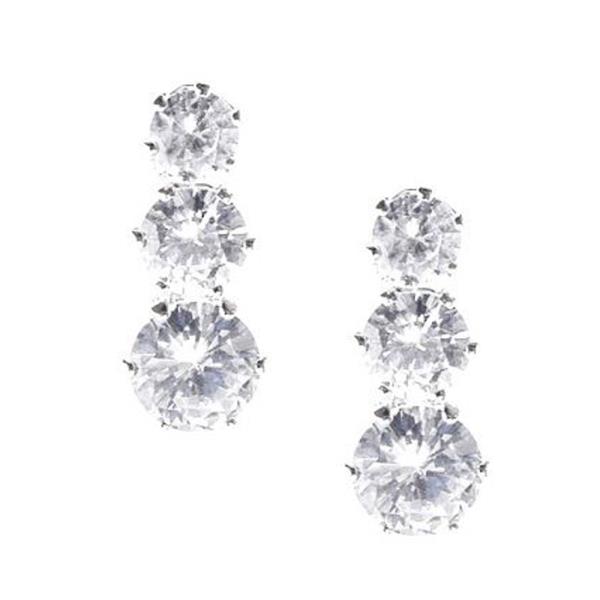 CUBIC ZIRCONIA THREE ROUND STUD EARRING