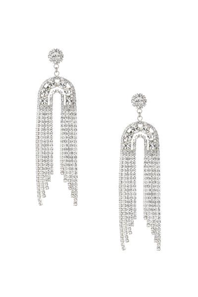 RHINESTONE ROUND TOP ARCH FRINGE EARRING