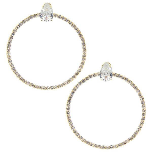 RHINESTONE CUBIC ZIRCONIA PEAR SHAPE ROUND HOOP EARRING