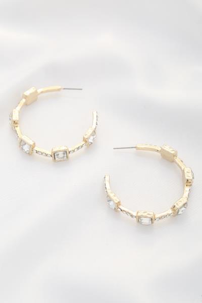 SQUARE CRYSTAL OPEN HOOP EARRING