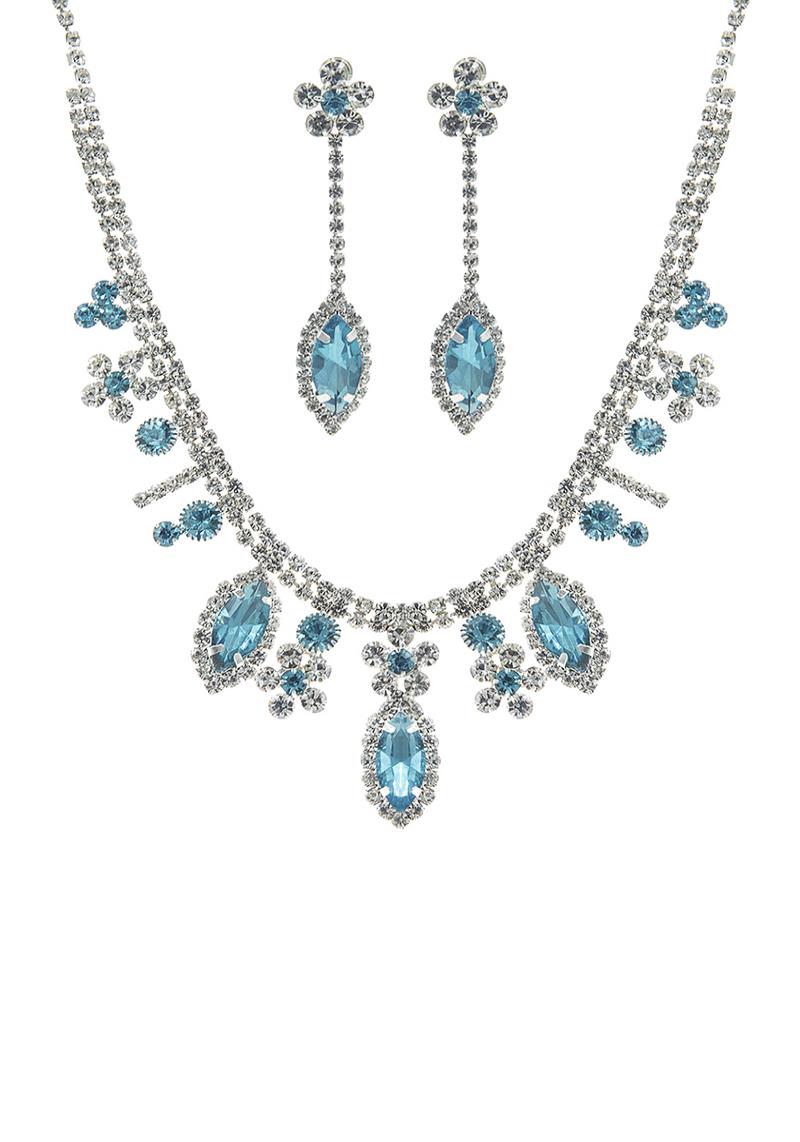 RHINESTONE FLOWER TOP MARQUISE NECKLACE EARRING SET