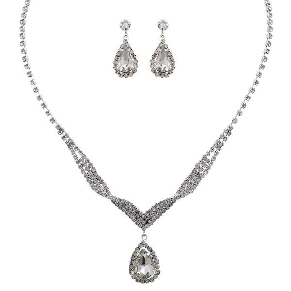 RHINESTONE SPIRAL TEAR CRYSTAL NECKLACE AND EARRING SET