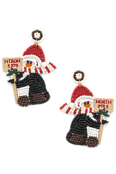 CHRISTMAS  SEED BEAD SANTA DANGLE EARRING