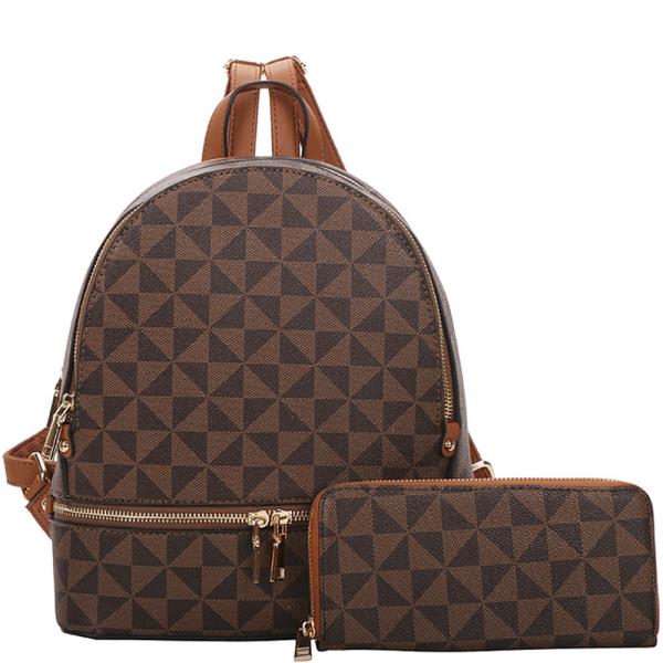 2IN1 SMOOTH CHECKER BACKPACK WITH MATCHING WALLET SET