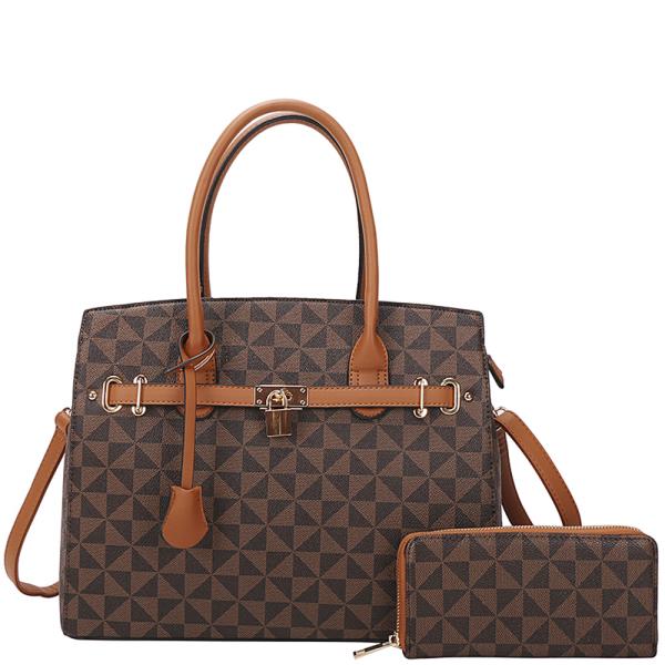 2IN1 CHECKER KEY LOCK DESIGN TOTE BAG WITH MATCHING WALLET SET