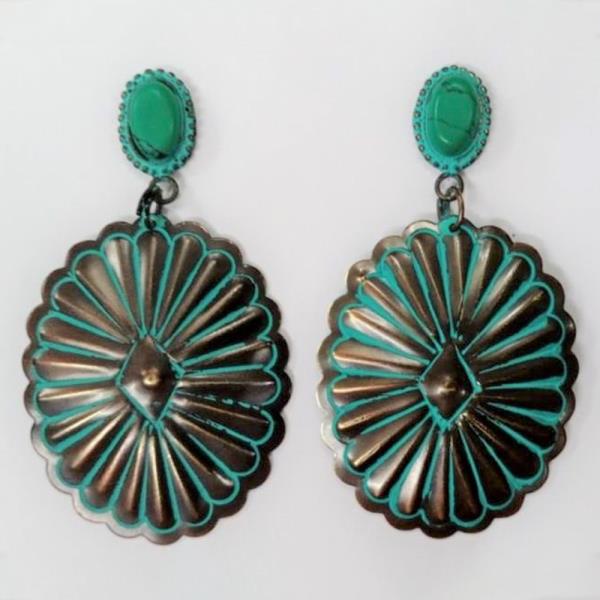 WESTERN CONCHO DANGLE EARRING