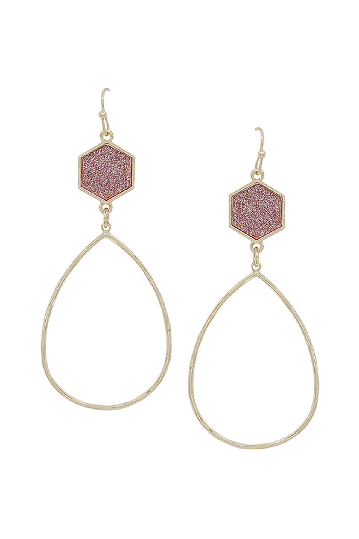 HEXAGON METALLIC LEATHER CASTING EARRRING