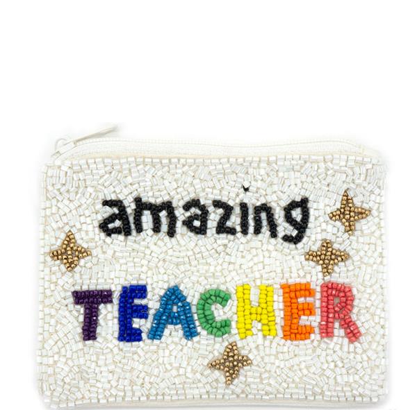 "AMAZING TEACHER" SEED BEADED COIN BAG