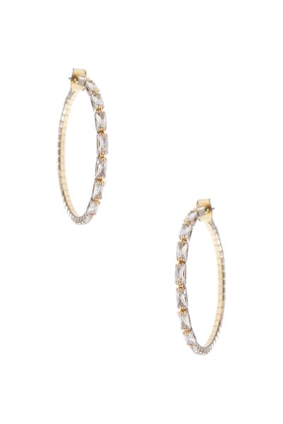RHINESTONE CUBIC ZIRCONIA CRYSTAL BAGUETTE ROUND HOOP EARRING
