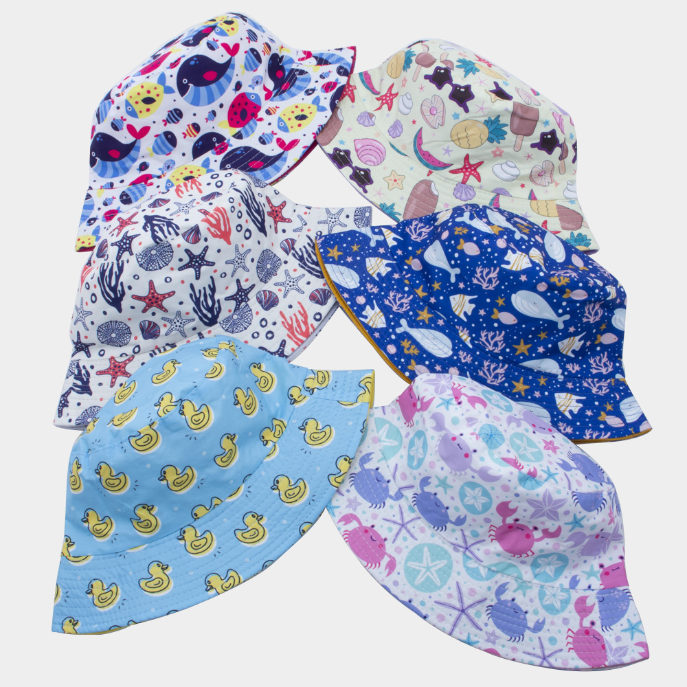 SEA LIFE ASSORTED PATTERN 12PCS KIDS BUCKET HAT