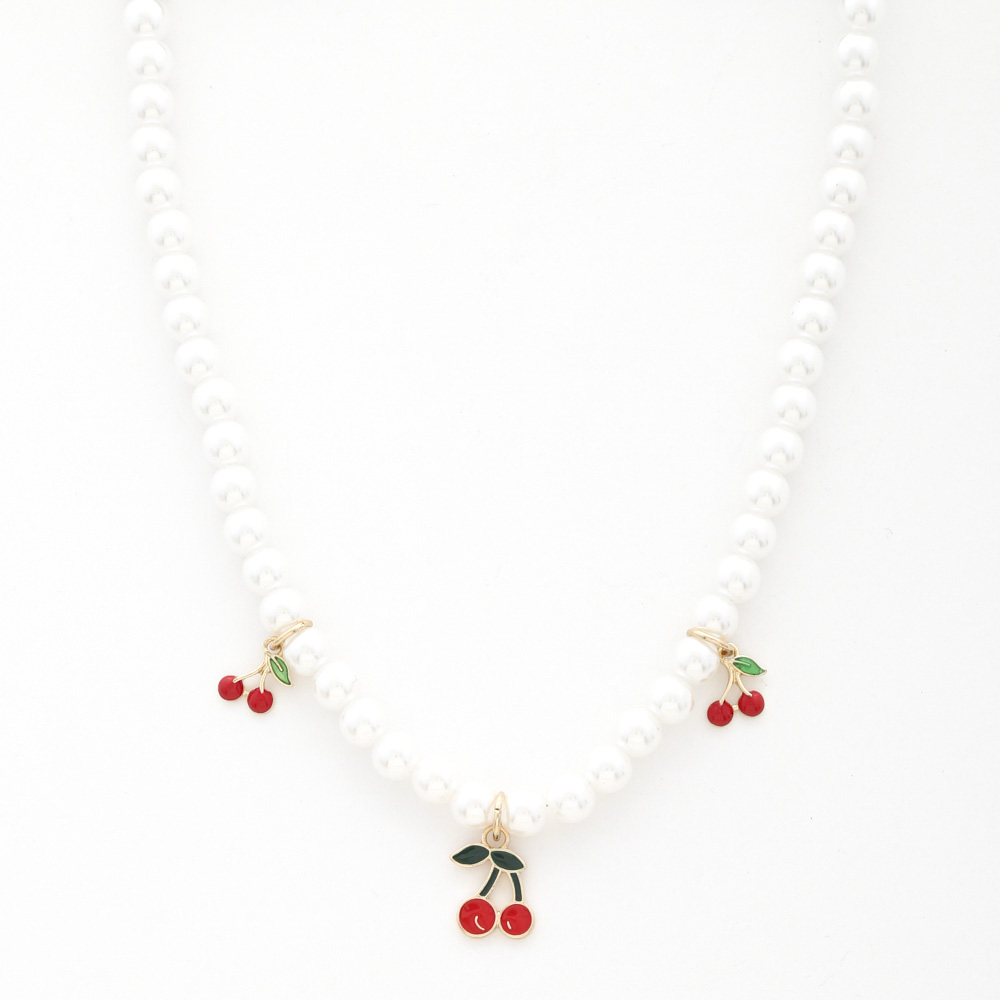 CHERRY CHARM PEARL BEAD NECKLACE