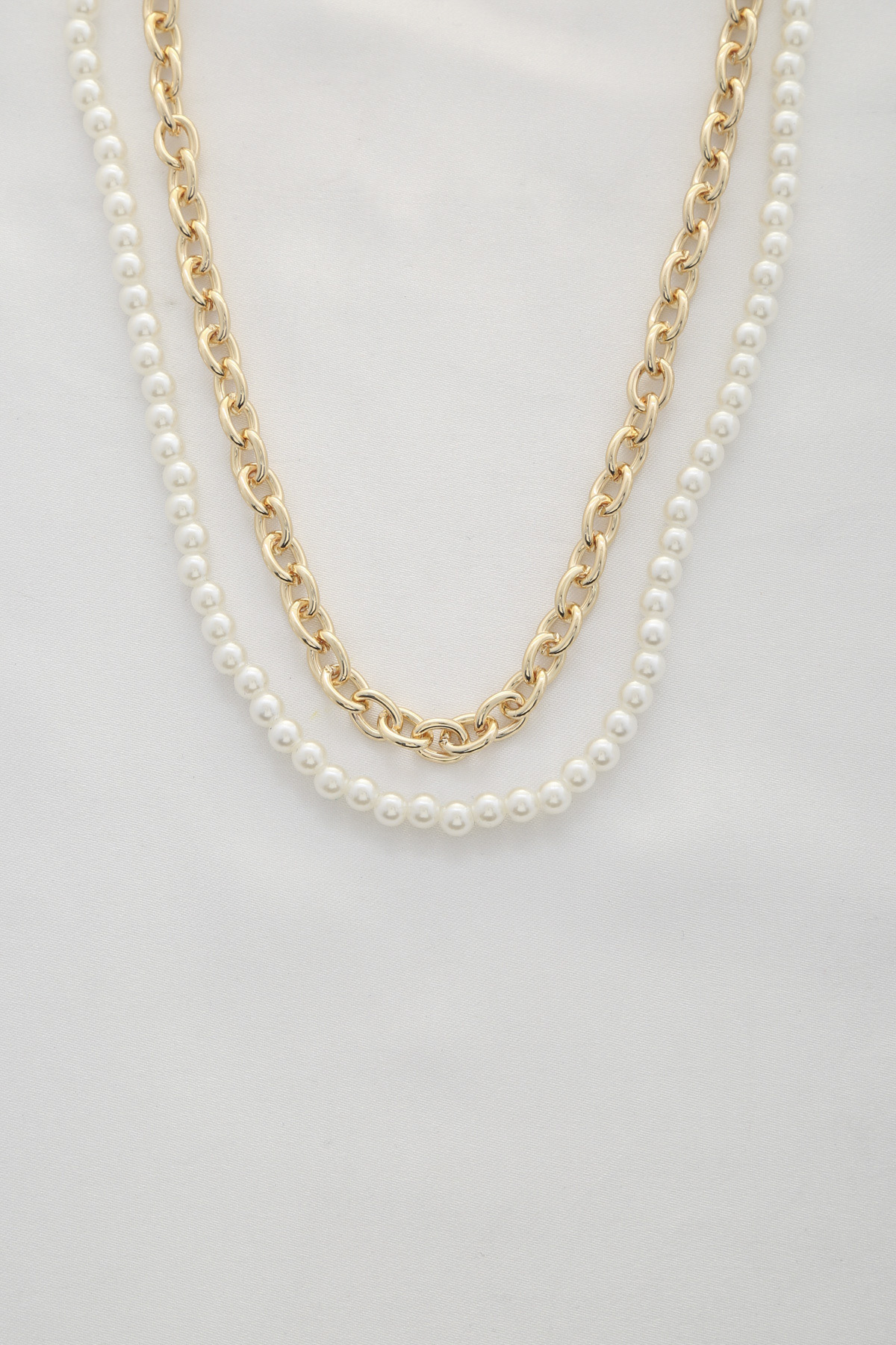 SODAJO PEARL BEAD CIRCLE LINK LAYERED NECKLACE