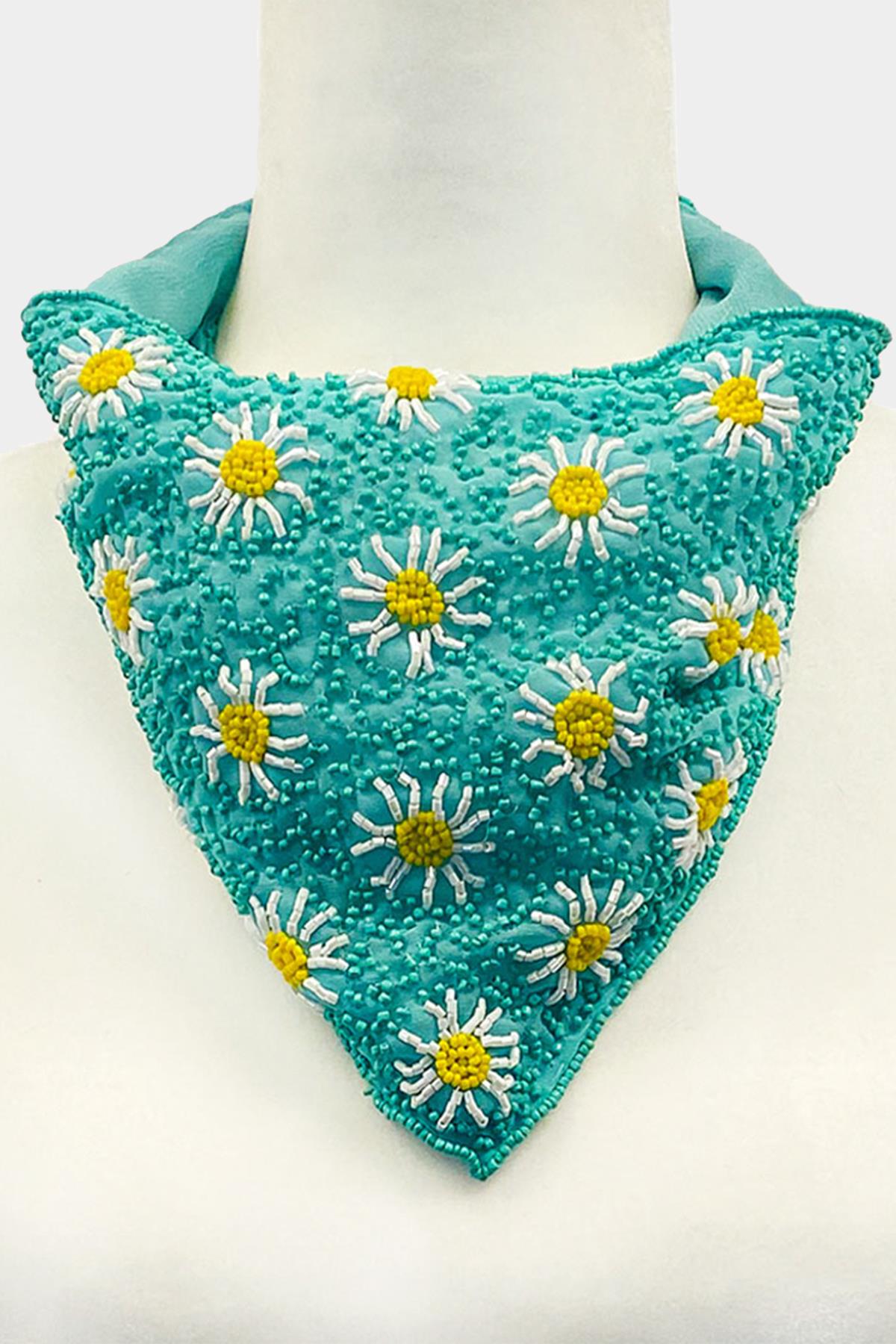 BEADED FLOWER SCARF NECKLACE