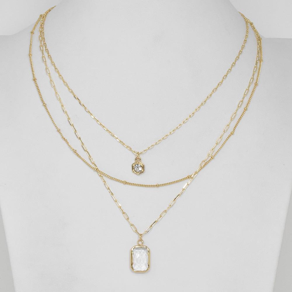 CRYSTAL CHARM METAL LAYERED NECKLACE