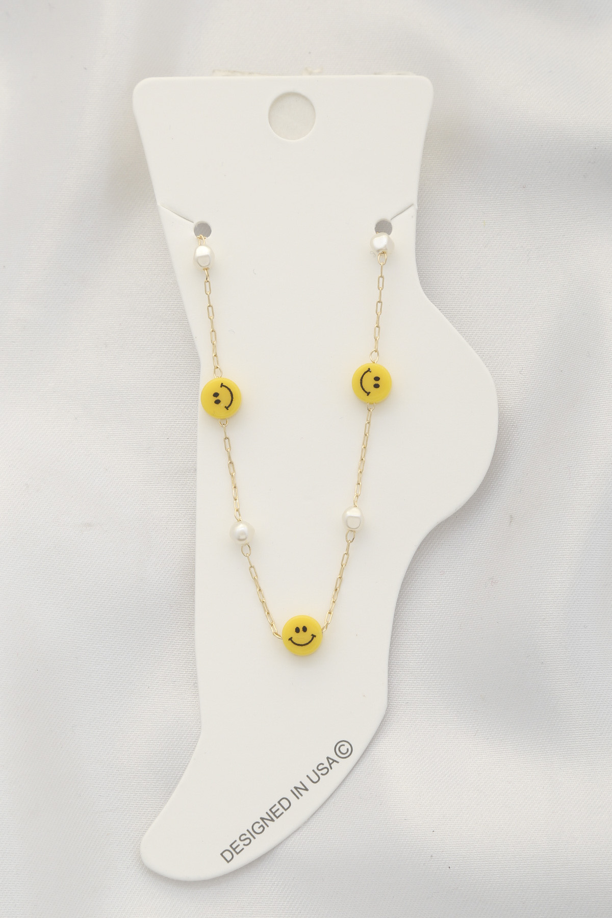 HAPPY FACE PEARL BEAD ANKLET