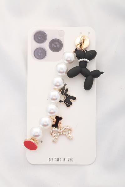 DOG CHARM PEARL BEAD PHONE HOLDER
