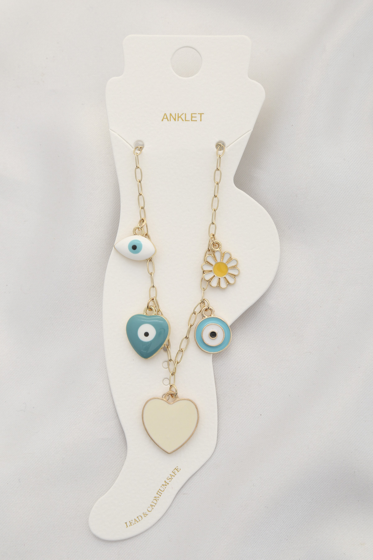 EYE HEART CHARM OVAL LINK ANKLET