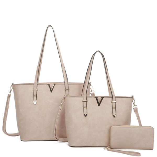 3IN1 V SMOOTH TEXTURED SHOULDER BAG WITH MATCHING BAG AND WALLET SET