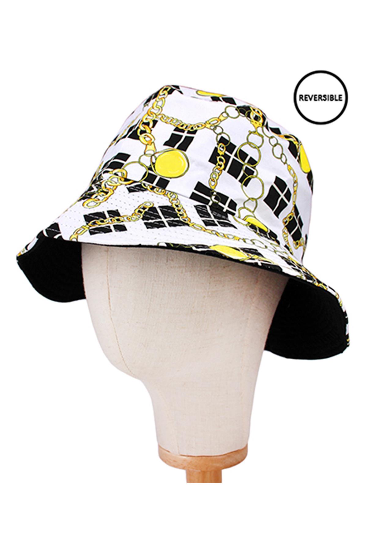 FASHION REVERSIBLE CHAIN PRINT BUCKET HAT