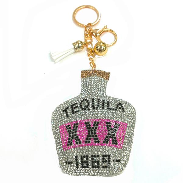 TEQUILA PUFFY RHINESTONE TASSEL KEYCHAIN