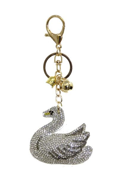 RHINESTONE SWAN KEYCHAIN WITH TASSEL