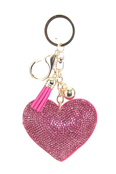 RHINESTONE HEART KEYCHAIN WITH TASSEL
