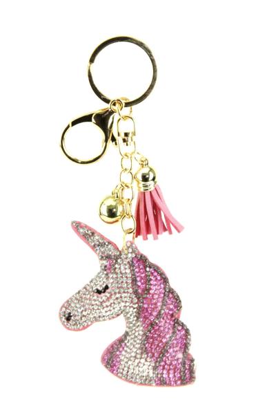 RHINESTONE UNICORN KEYCHAIN WITH TASSEL