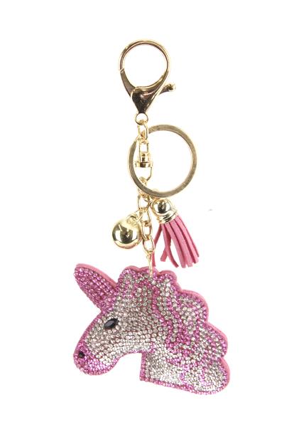 RHINESTONE UNICORN KEYCHAIN WITH TASSEL