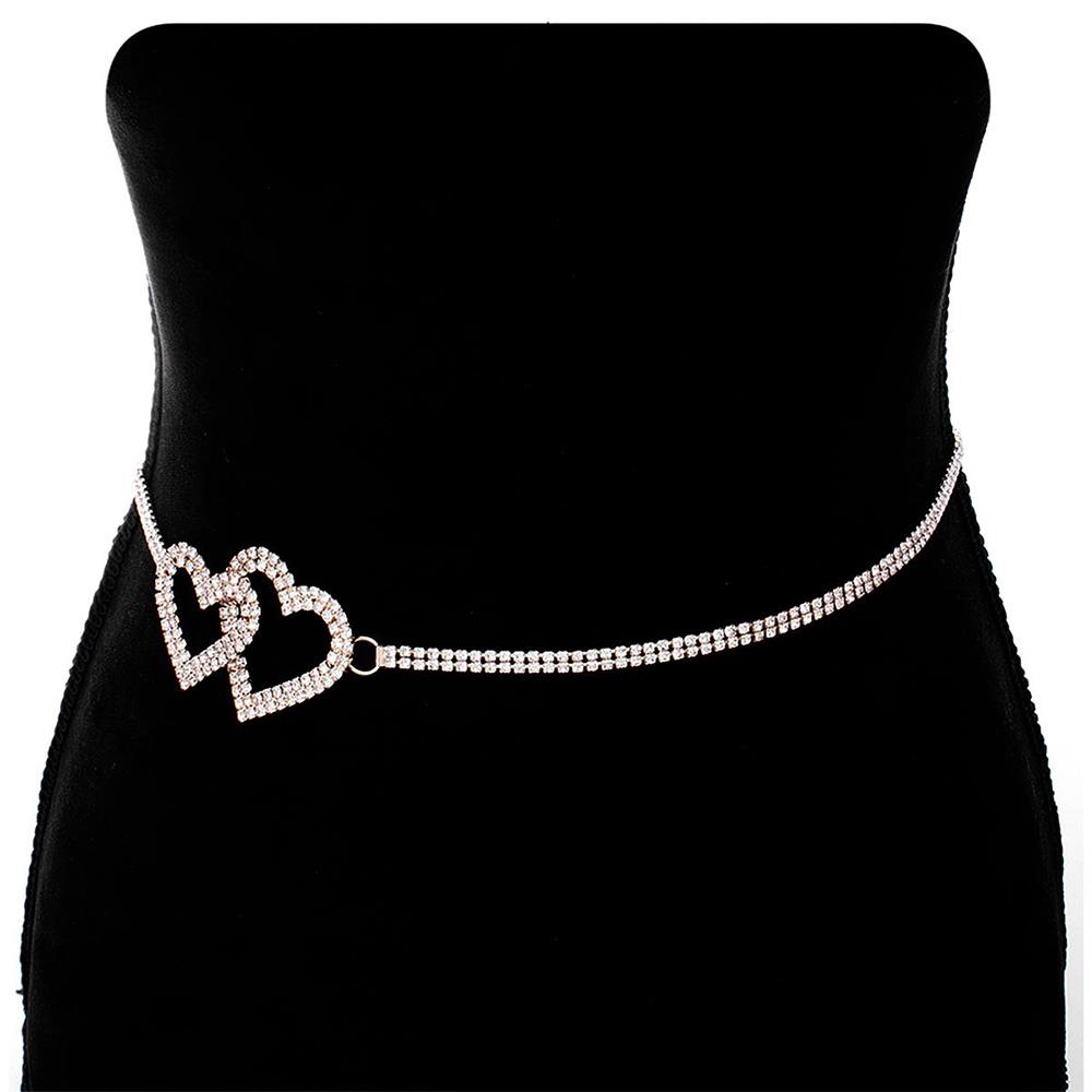 RHINESTONE DOUBLE HEART CHAIN HOOK BELT