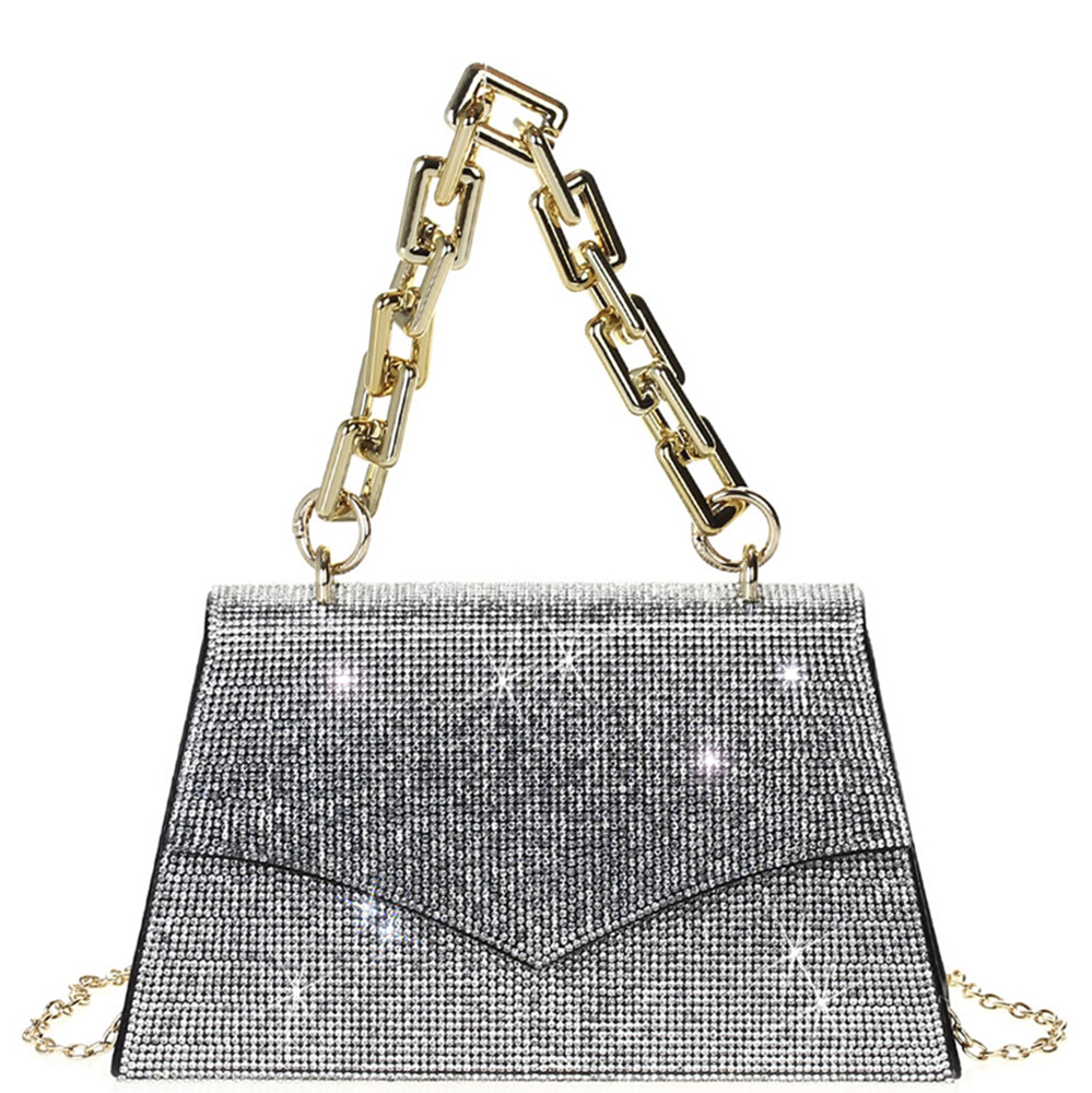 RHINESTONE CHUNKY CHAIN LINK HANDLE BAG