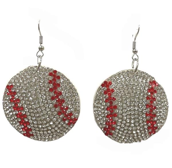 RHINESTONE BASEBALL DANGLE EARRING