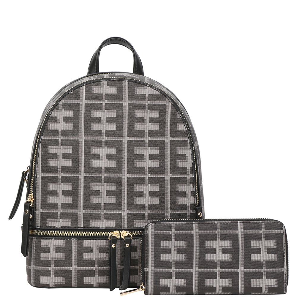 2IN1 PATTERN ZIPPER BACKPACK WITH MATCHING WALLET SET