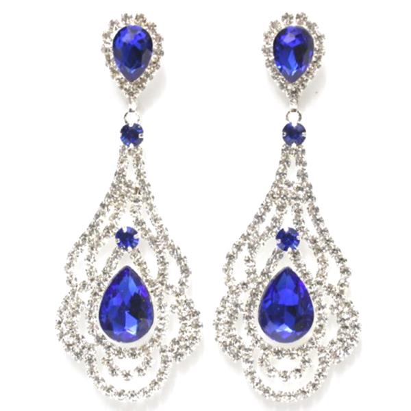 TEARDROP SCALLOP EDGE RHINESTONE DANGLE EARRING