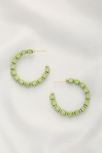 CUBE BEAD OPEN HOOP EARRING