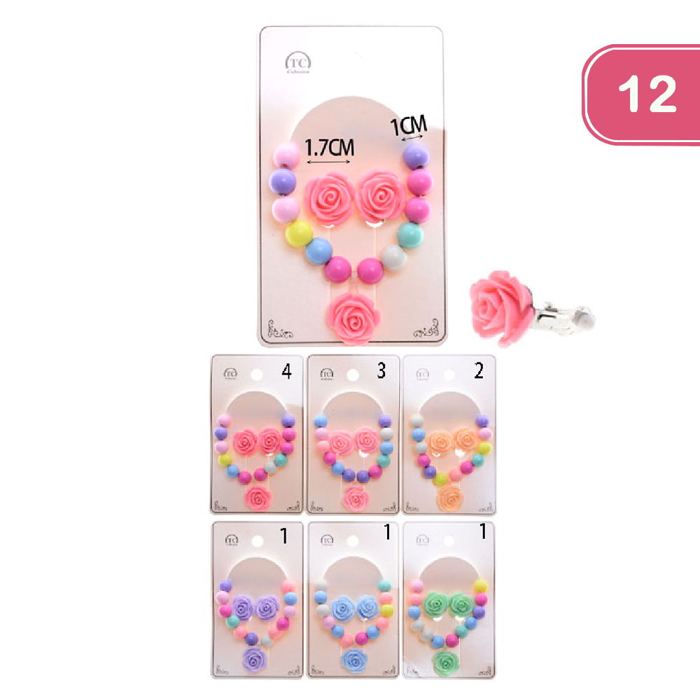FOR KIDS BEAD FLOWER BRACELET EARRING SET (12UNITS)
