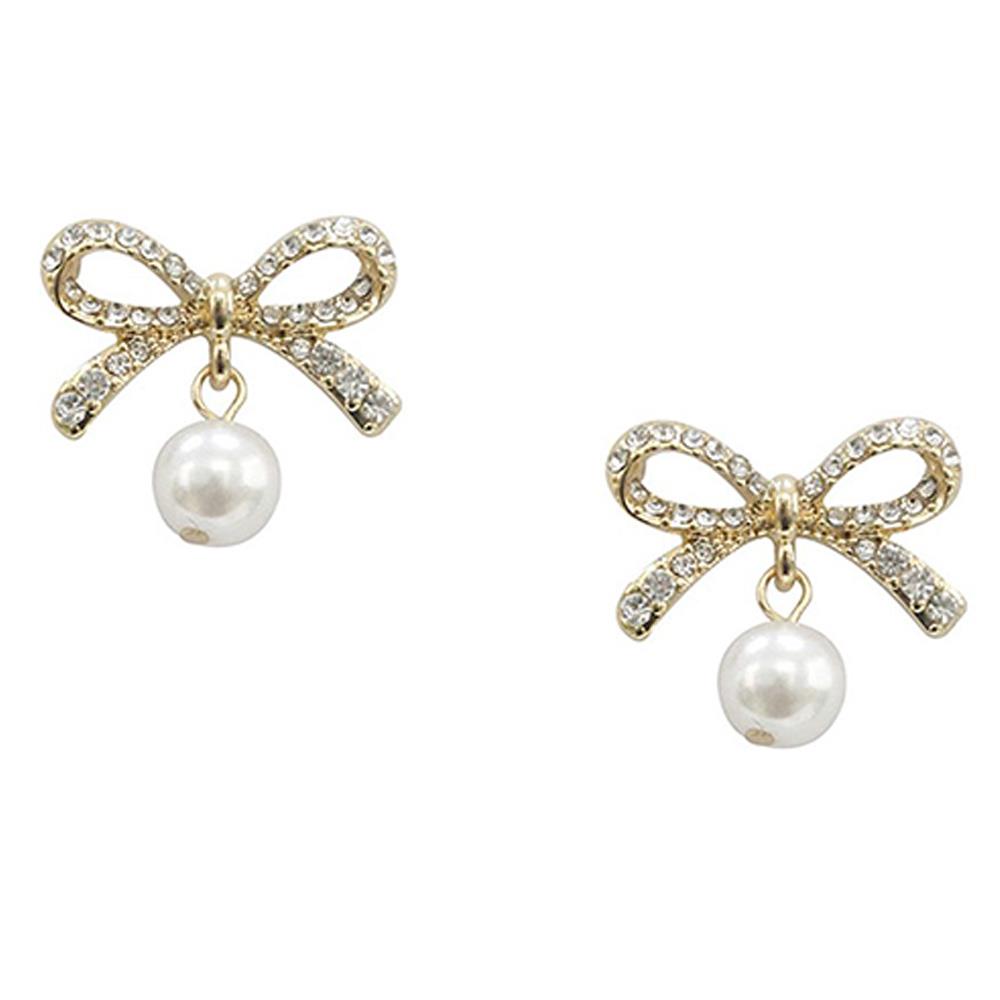 FASHION BOW WITH PEARL DANGLE EARRING