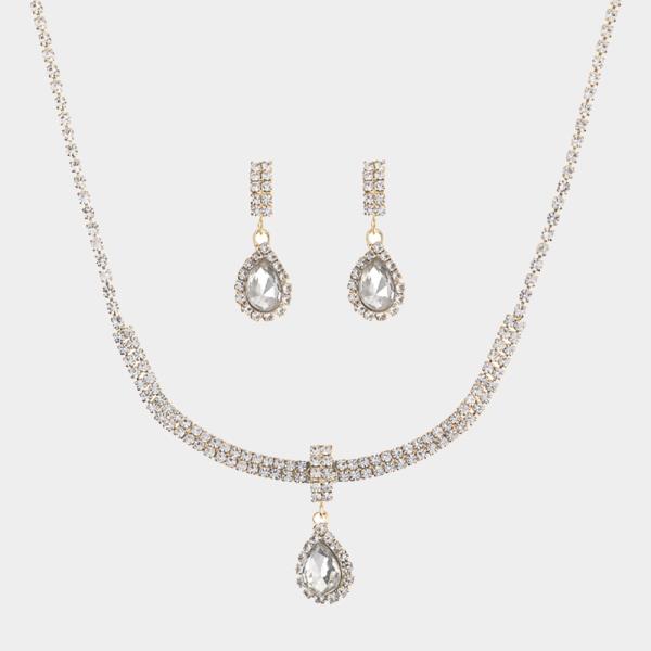 RHINESTONE TEAR DROP NECKLACE AND EARRING SET