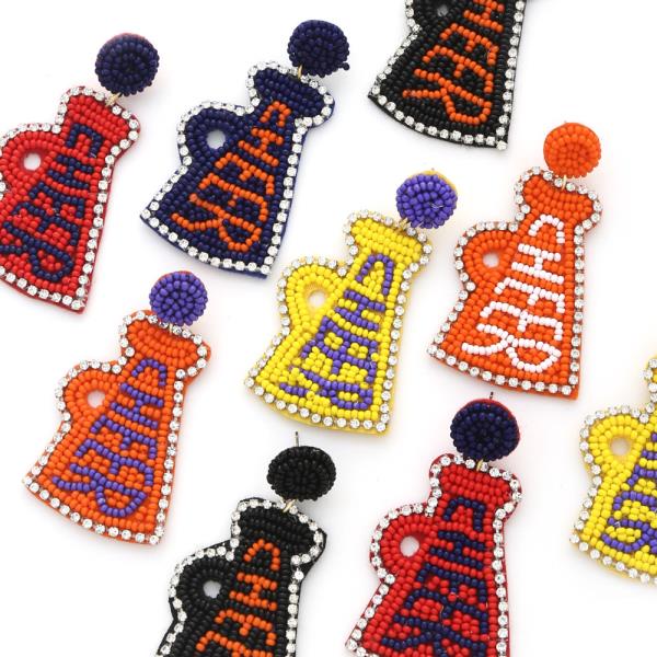 COLLEGIATE SEED BEAD CHEER DANGLE EARRING