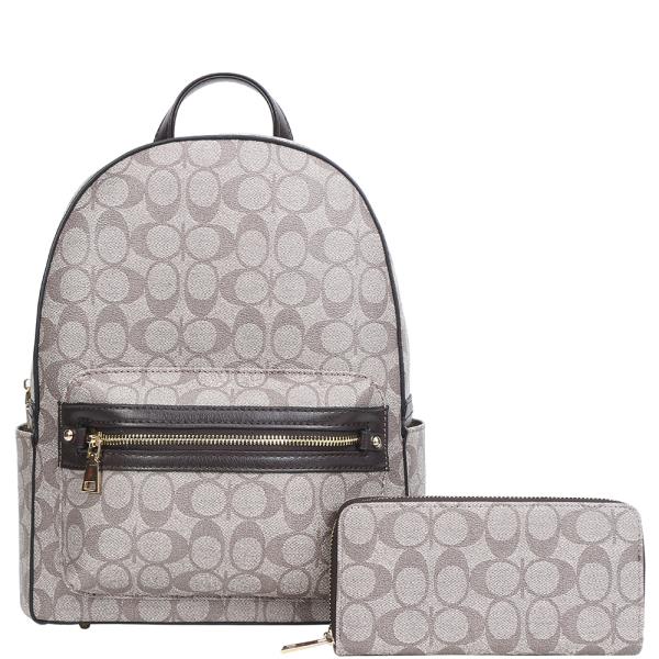 2IN1 OVAL PATTERN ZIPPER BACKPACK WITH WALLET SET